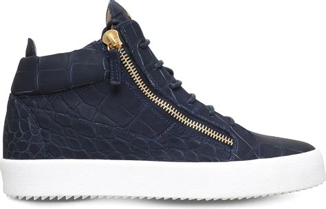 Giuseppe Zanotti Kriss Matte Croc-Embossed Leather Trainers in Blue for ...