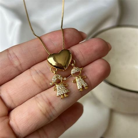 Colar Filhos Prata 925 - Colar Filhos (Casal) Banho Ouro18k/Prata 925
