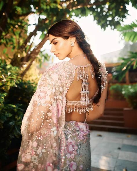 khushi kapoor stuns  pastel floral saree golden hour photoshoot