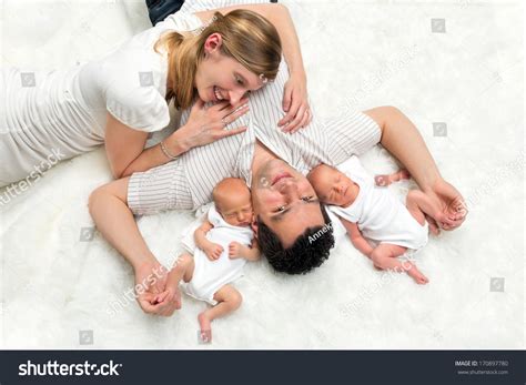 happy family portrait  young parents stock photo
