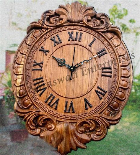 Teak Wood Carved Wall Clock, Size: 11.5 X 11.5 Inches (lxw) at Rs 1800 ...