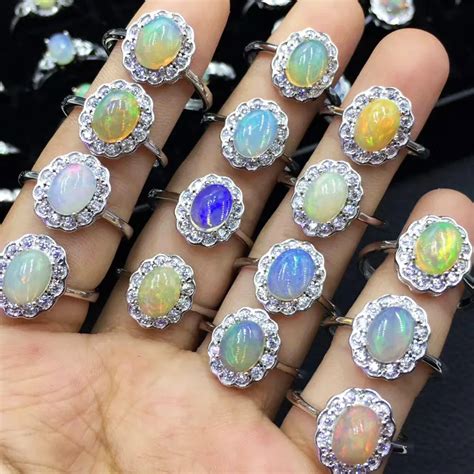 Multicolor Opal Ring With Real Natural Opal Oval 6x8mm 100% 925 ...