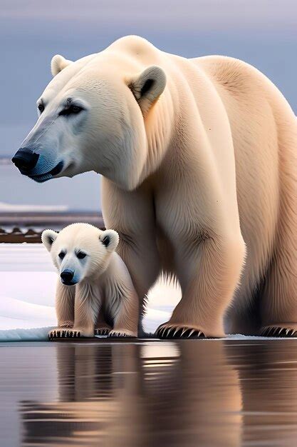 Premium AI Image | Polar bear mother with cubs