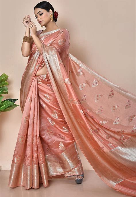 banarasi pure silk saree  rose gold snea