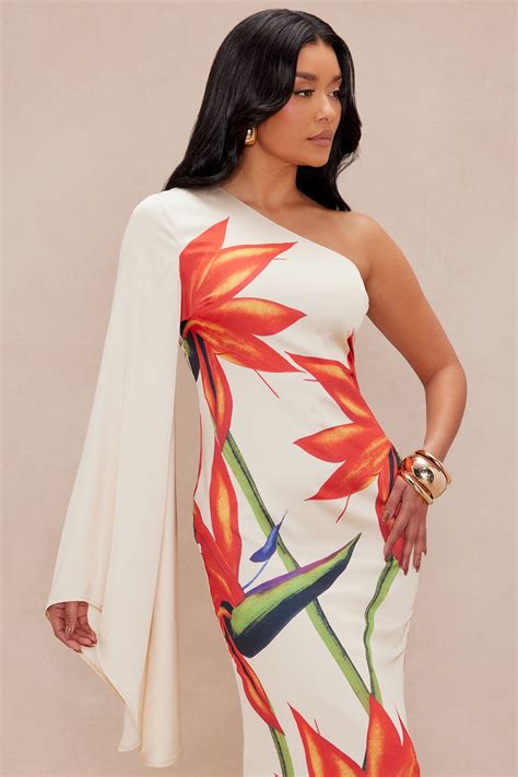 Althea One Shoulder Satin Maxi Dress - Nude/combo | Fashion Nova