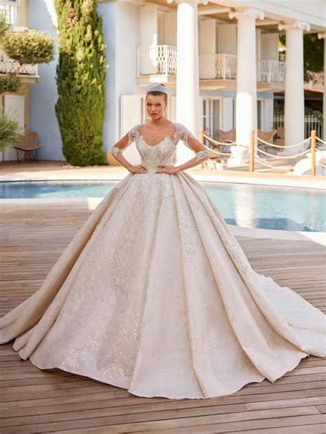 buy Fairytale Illusion Lace Sleeves Deep V Neckline Wedding Ball Dress