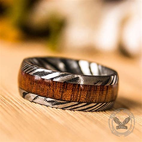 Wood Damascus Steel Minimalist Ring – GTHIC