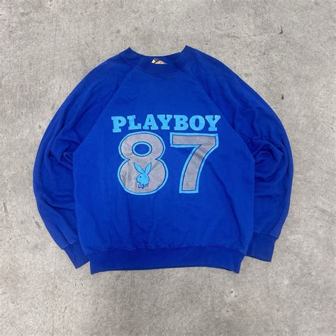 Rare Vintage 1980s Blue Playboy Promotional Logo Swea… - Gem