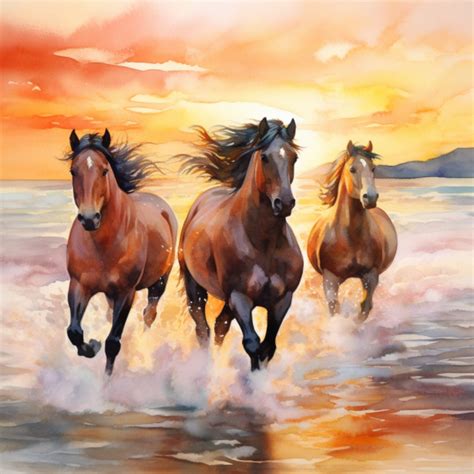 Horses Painting Watercolor Large Wall Art Horses Running on Beach ...