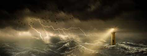 Lighthouse In A Stormy Sea Free Stock Photo - Public Domain Pictures