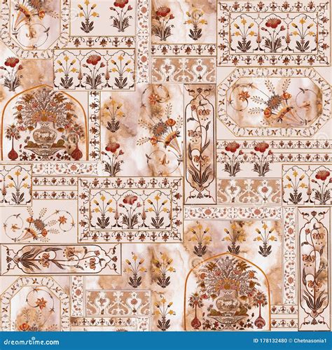 Mughal Floral Corner Border And Motifs Textile Stock Image ...