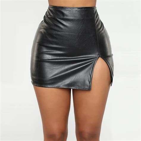 Skirts-Women-Leather-Night-Clubwear-Skirts-Sexy-Pure-Color-Pu-leather
