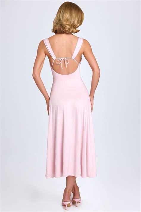 Thandie Sweetheart-Neck Ruched Midaxi Dress in Blush | Oh Polly