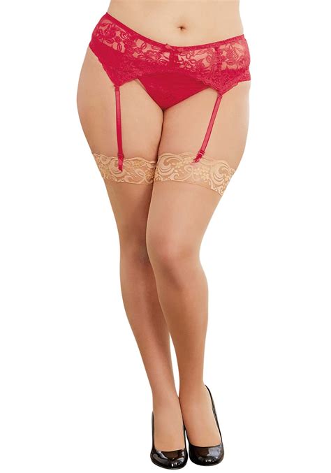 Plus Size Women's Red Stretch Lace Garter Belt with Adjustable Straps