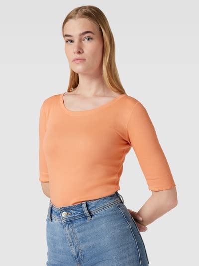 Marc Cain T-shirt van fijnrib in abrikoos online kopen | P&C