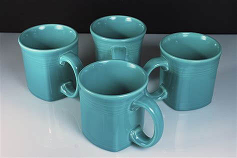 Square Mugs, Homer Laughlin, Fiesta, Turquoise, Set of 4, 12 Ounces