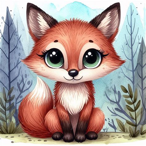 Premium Photo | Sweet fox in the watercolor forest