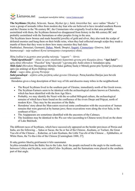 1 The Scythians (Skythai, Sclaveni, Sacae, Skythai - LIETUVOS Net