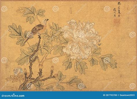 Flower Chinese Painting. Ancient Chinese Traditional Painting Editorial ...