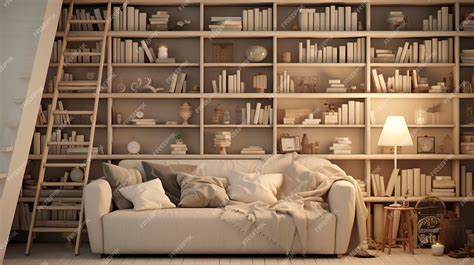 Premium AI Image | Cozy Reading Nook with White Bookshelves