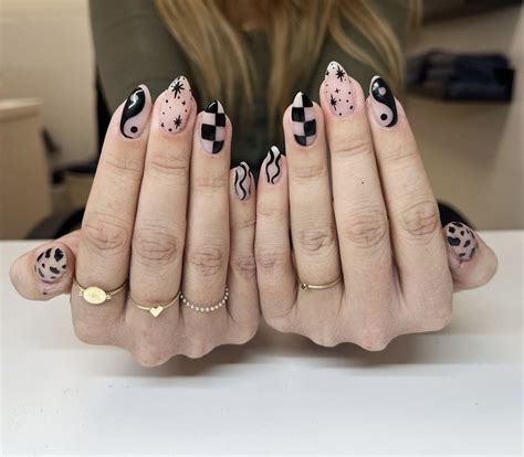 pin  emily bonvini  gel  checkered nails edgy nails punk nails