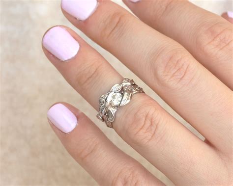 White Gold Nature Bridal Set, Rose Gold Diamond Wedding Set | Benati