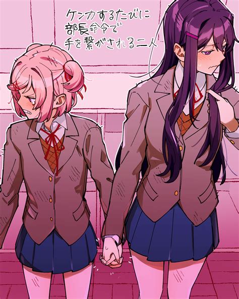 natsuki and yuri (doki doki literature club) drawn by shishima_eichi