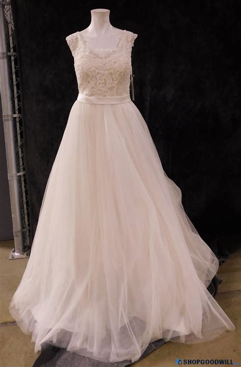 David's Bridal Sheer Lace & Tulle Ball Gown Wedding Dress Size 14