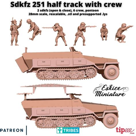 3D Printable Sdkfz 251 with crew - 28mm by Eskice Miniature - Aron