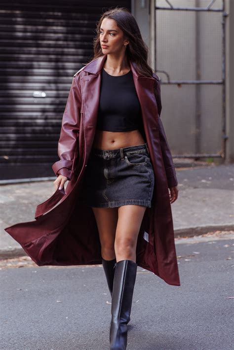 Shop the Zen Faux Leather Trench Coat Burgundy