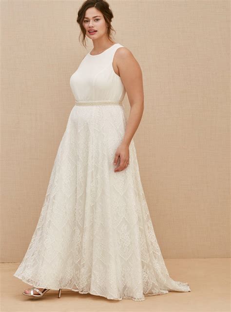Plus Size - Ivory Lace Sash Belt Wedding Dress - Torrid