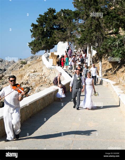 Wedding Couple St. Pauls Bay Lindos Rhodes Greece Stock Photo - Alamy