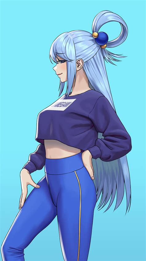Ecchi Big Breast - thighs, big boobs, long hair, blue hair, Kono Subarashii Sekai ni ...