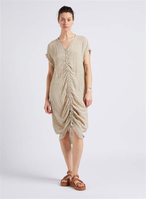 Linen-blend gathered midi dress Oyster Masscob - Women S24-807I | Place
