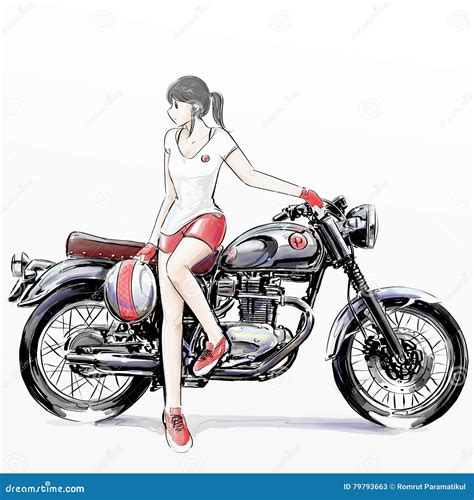 cute cartoon girl riding  motorcycle stock illustration
