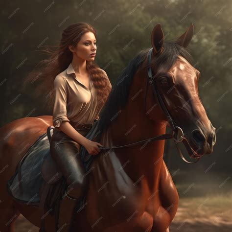 Premium AI Image | Beautiful girl riding a horse generative ai