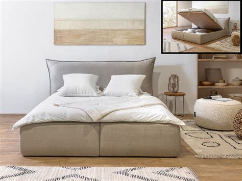 lit coffre jade avec tete de lit effet oreiller bobochic