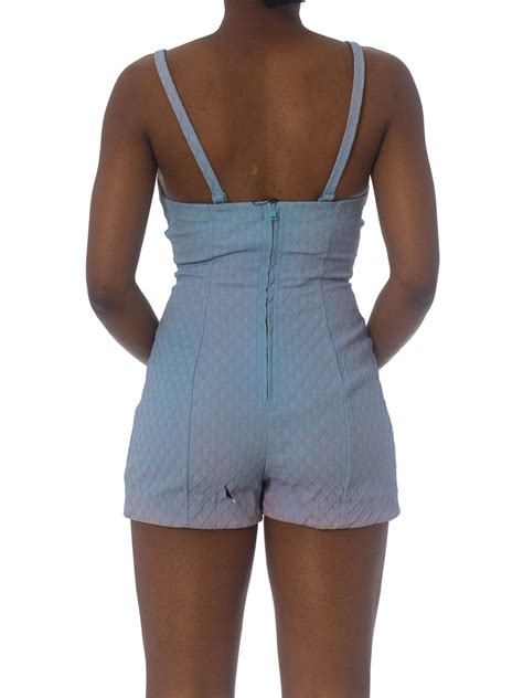 1950S JANTZEN Baby Blue Poly Blend Stretch One Piece Boyshort Swimsuit