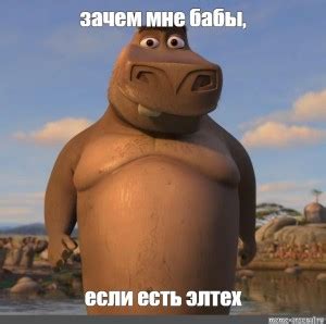 Создать мем "бегемот мото мото из мадагаскара, мото мото бегемот ...