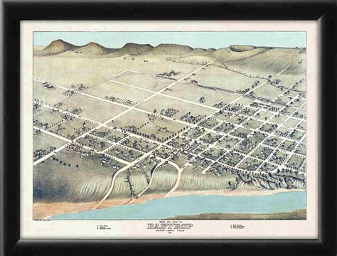 Vintage City Maps - Restored bird's eye view of Bastrop TX 1887