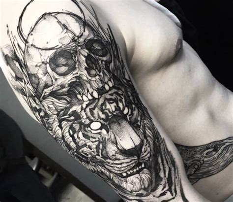 Skull and Tiger tattoo by Fredao Oliveira | Post 14445