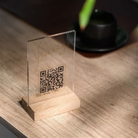 Personalized Acrylic QR Code Menu Display: Oak Base, UV Print - Etsy