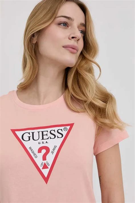 Хлопковая футболка Guess женская цвет оранжевый | ANSWEAR.ua