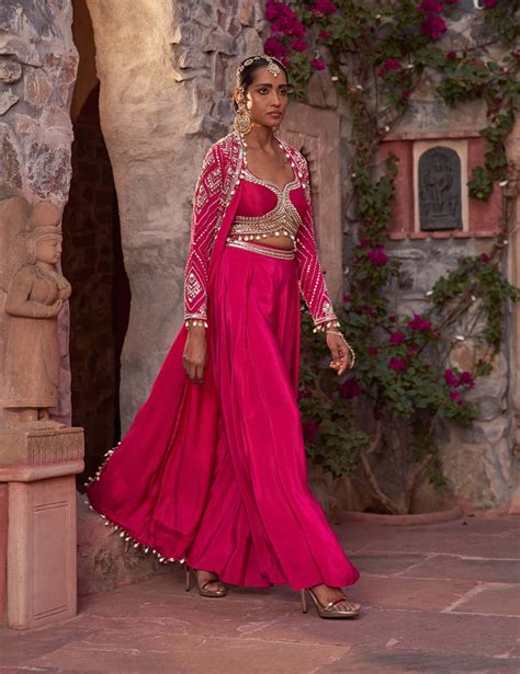 Hot pink embellished cape and sharara set | Indian designer outfits