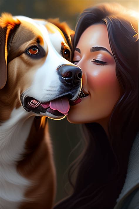 Lexica - A detailed picture of a dog licking a cute calm girl, touch