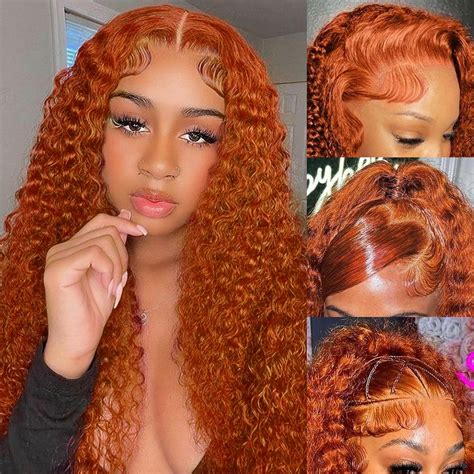 Amazon.com : 22 Inch Ginger Lace Front Wigs Human Hair Deep Wave 13x4 ...