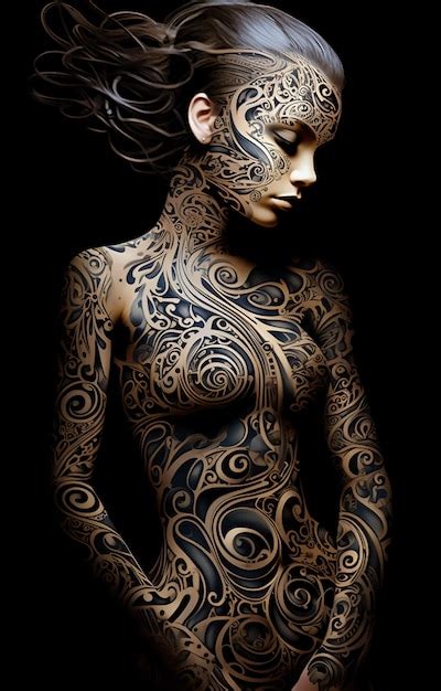 premium photo hot model girl  full body tattoo naked hot body full