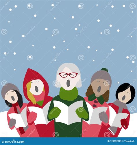 Female Christmas Carol Singers in the Snow Stock Vector - Illustration ...