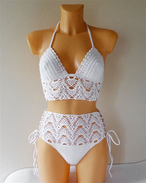 High Waist Crochet Swimsuit Lace High Waisted Crochet Bikini | Etsy
