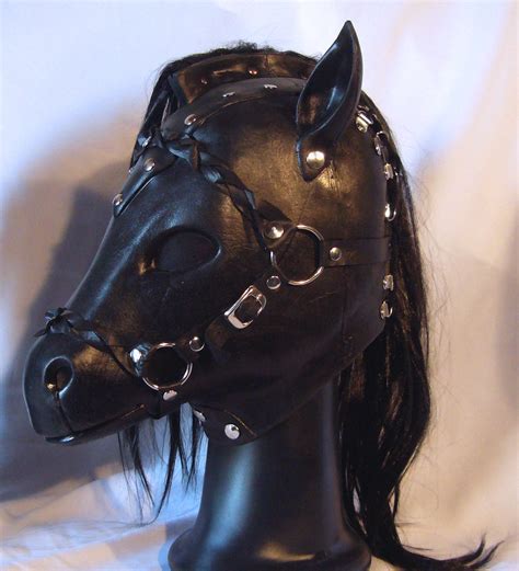 Pony Play Latex Mask, Black Horse Hood, Fetish Handmade, Animal Costume